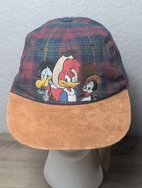 Vintage Universal Studios Woody Woodpecker Snapback Hat Plaid Suede Brim 90s